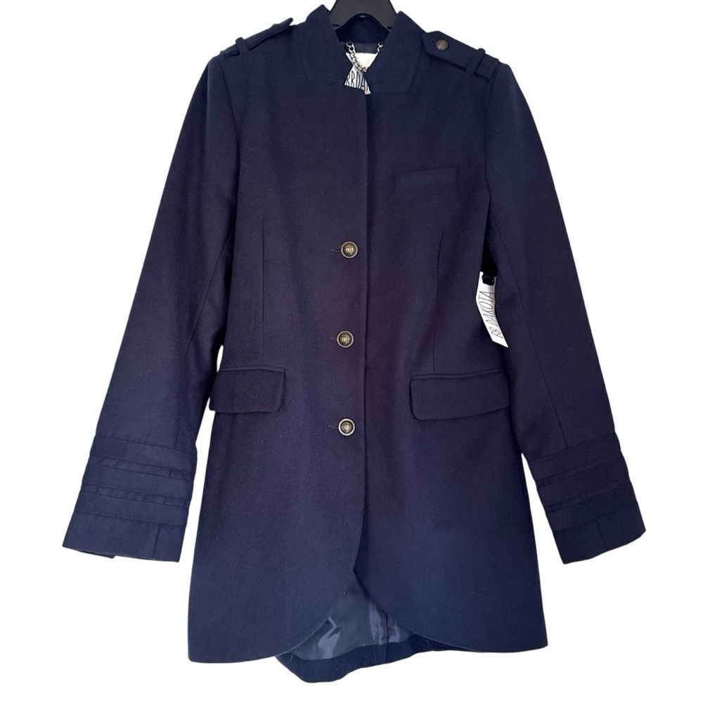 BB Dakota Blue Midnight Trench Coat with Military-Inspired Design Size Medium